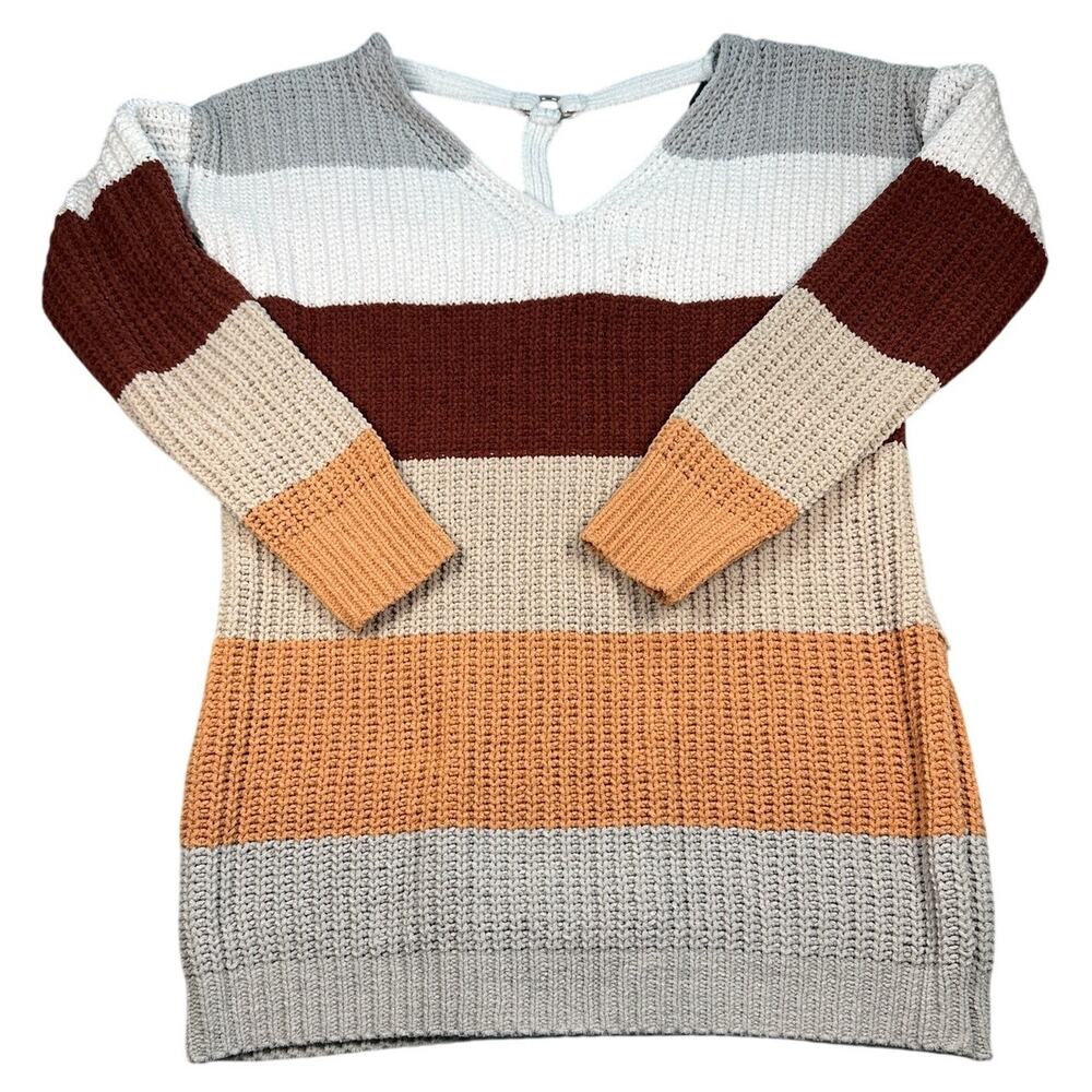 Colorblock Open Back Chunky Chenille Knit Sweater Tunic Small